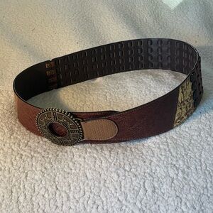 Vintage Chico's Two-Tone Leather Belt with Ornate Buckle